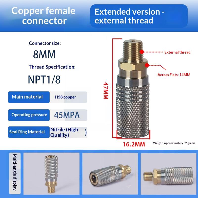 Luft HPA Soft Verlängert Luftbefüllung Schnellverschluss Adapterbuchse 1/8BSP(G1/8) 8mm Außengewinde Nippel Zubehör