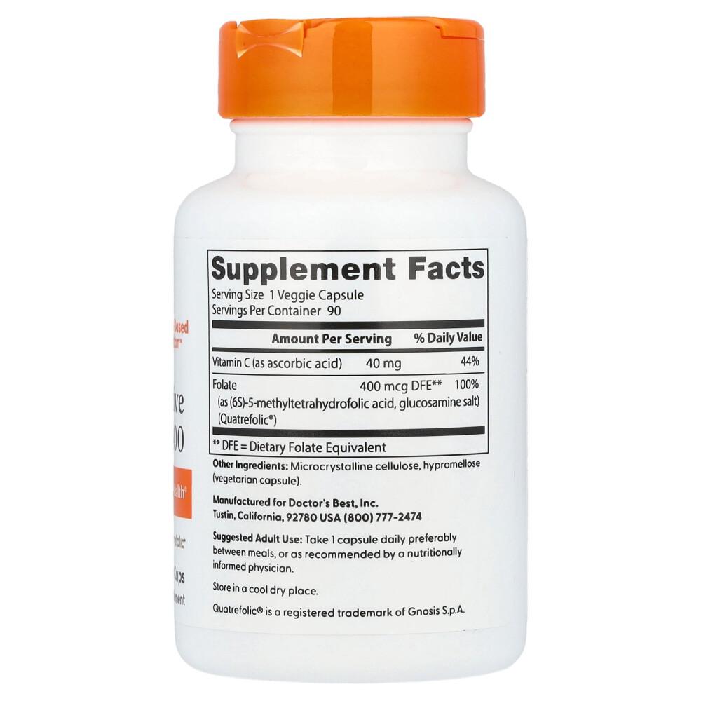 Doctor's Best Quatrefolic Fully Active Folate 400mcg Veggie Capsules, 250 Count - 3 Pack