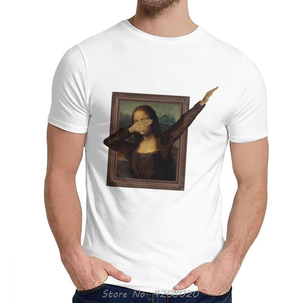 2025 New funny man o collar tap Mona Lisa painting T-shirt Short sleeve men 100% cotton top T-shirt Harajuku hot T-shirt