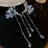 Ice quenched blue flower artificial crystal fringed earrings Cool wind temperament stud earrings Internet celebrity earrings