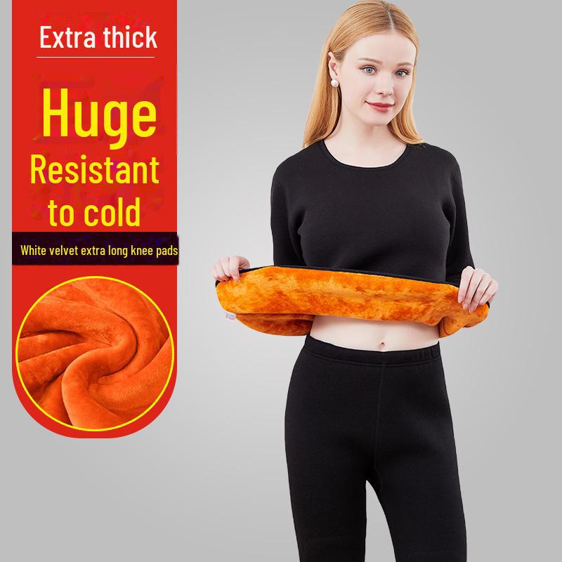 Men's and Women's Plus Velvet Thick Thermal Underwear Suit for Middle-aged and Elderly - Solid Color Winter Set
