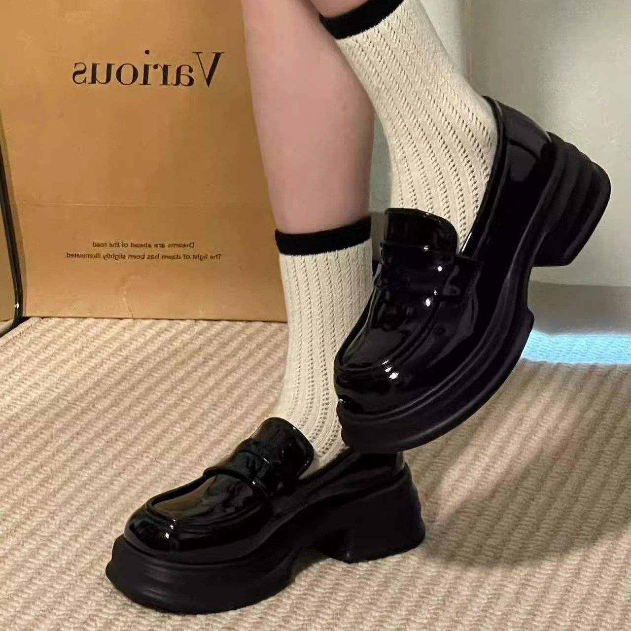 Black platform loafers women s British style jk small leather shoes soft sole single shoes 99 assorted shoes - random styles 2160₽