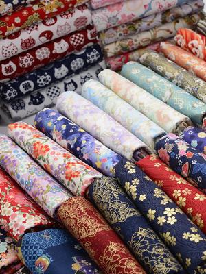 Japanischer Stil Stoff Reine Baumwolle Bedruckt Pro Meter für Kleidung Hanfu Tischdecke Tasche Handgemacht DIY Nähstoff Bronzefarben Blau