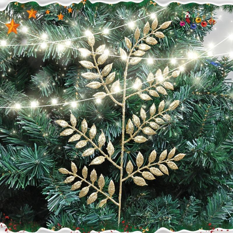 45Cm melon seed leaves, Christmas gold dust plastic leaves, Christmas tree photo frame European flower arrangement decorative bayberry leaves