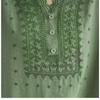 Plus Size Women Loose Embroidered V Neck Three Quarter Sleeve Casual T Shirt Top