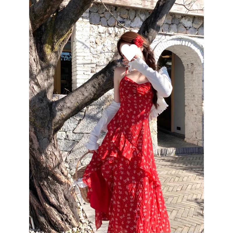 Spring/Summer 2025 Q Lady Red Floral Maxi Cami Dress with Slit