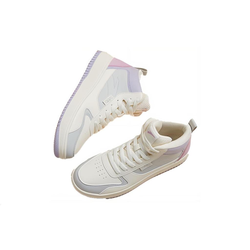 Anta Lifestyle Series Synthetic Leather Non-Slip Wear-Resistant High-Top Sneakers Women Sneakers White Gray Purple 922038010-18