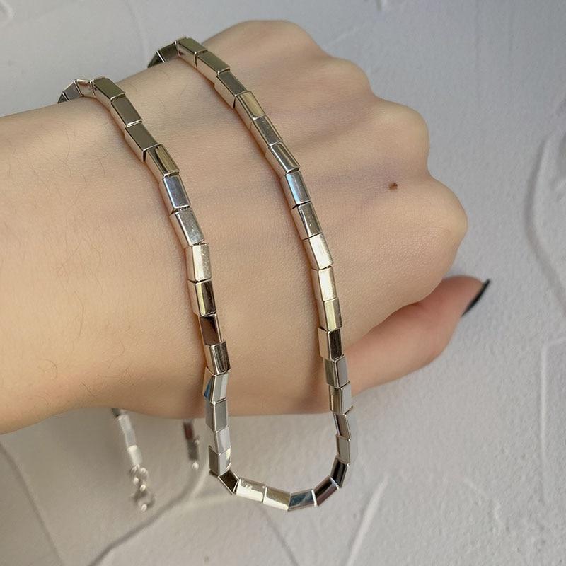 Collana con piccolo tubo quadrato in argento sterling 925 per donna, collane con catena a clavicola, gioielli per feste, regali nuovi
