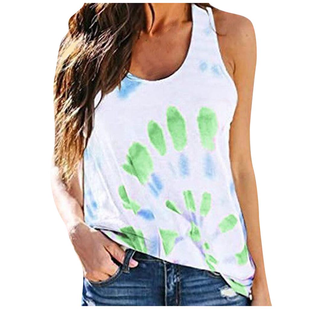Fashion Women Casual Tie-dye Printing  Sleeveless Vest T-Shirt Blouse Tops