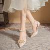 Fashion Shoes Women High Heels Women Wedding Shoes Bride Shoe Ladies Pumps Sandals Pearl Ankle Buckle Elegant Dress Women Heeled Shoes