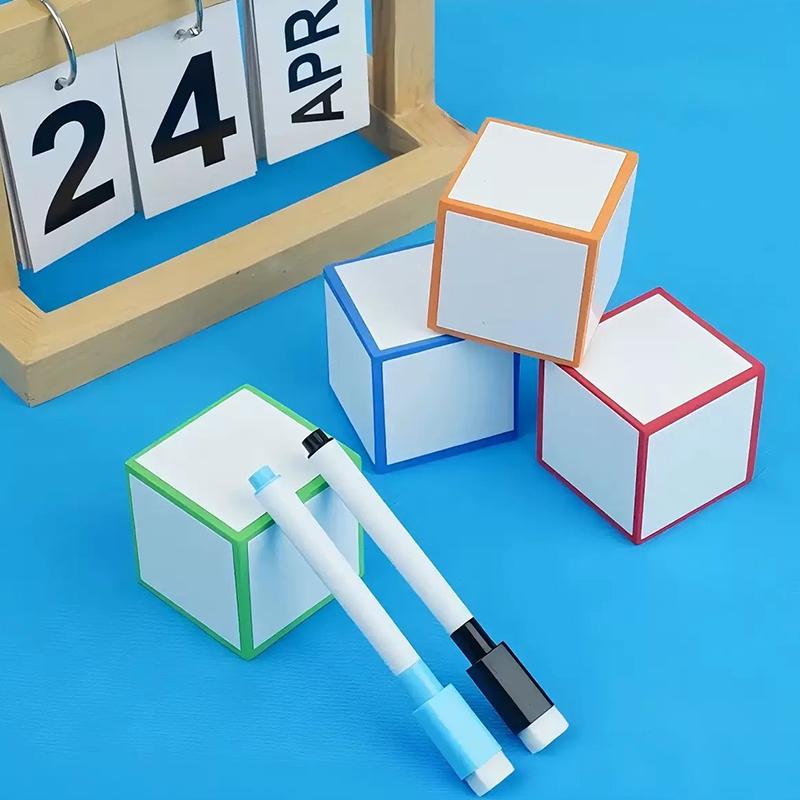 WTEMPO Small Dry Erase Foam Blank Square Quicky-Dry Erase Cube Ideal for Home Games Classroom School Supplies, Drawing Letters and Numbers