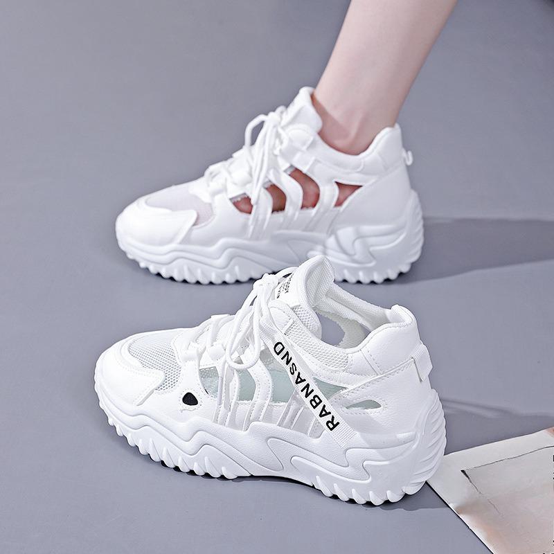 Dad Shoes Perforated Mesh Shoes Breathable Student Sports Shoes Casual Sandals Thick-soled Shoes