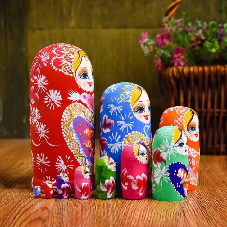 10pcs Handmade Matryoshka Stacking Nested Dolls Chinese Stye Kids’ Room Decor