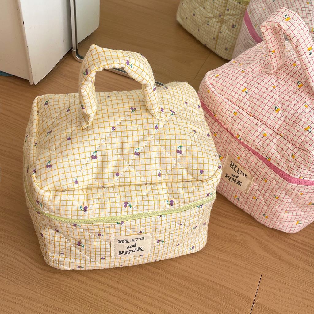 Retro Floral Women's Cosmetic Bag Makeup Case Vintage Plaid Female Travel Storage Bags Large Capacity Girls Handbag Clutch Purse