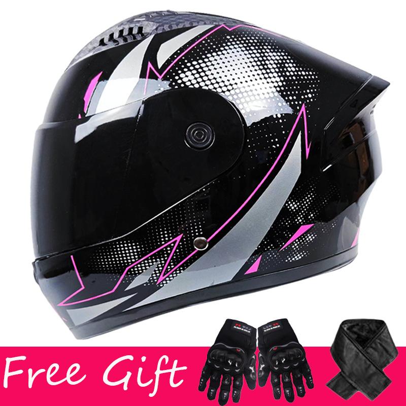 Gloves + Scarf, Double Lens Full-coverage Helmet for Men and Women Riding Four-season Safety Helmet