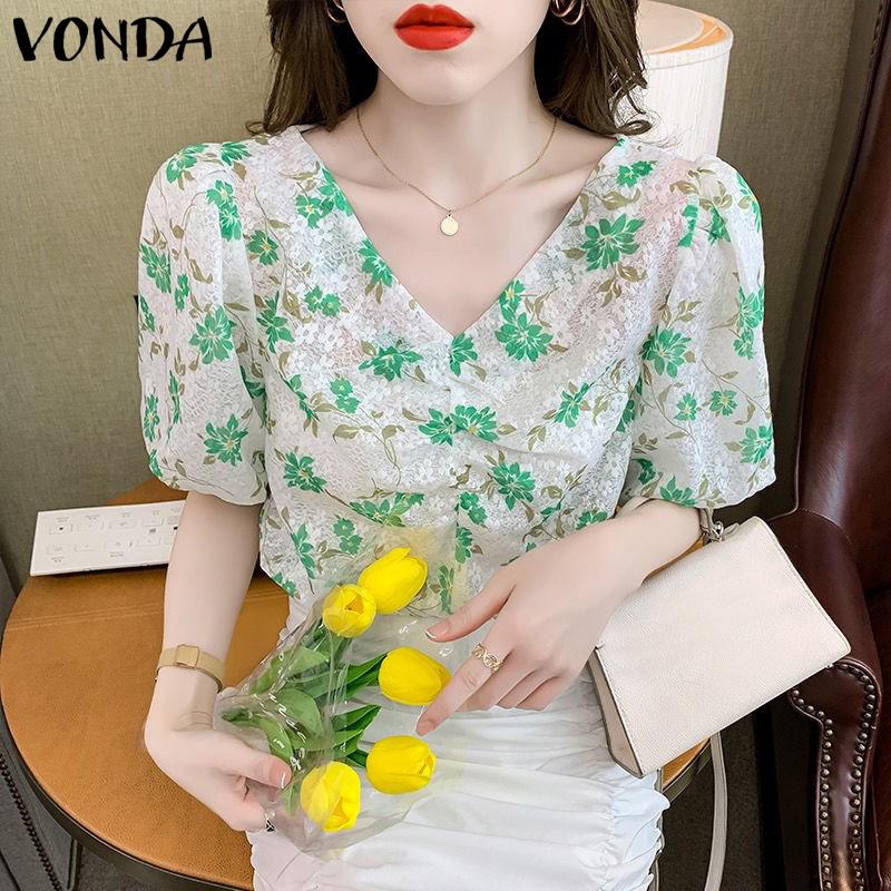 

Летние тонкие женские топы VONDA с ​​пышными рукавами и цветочным принтом