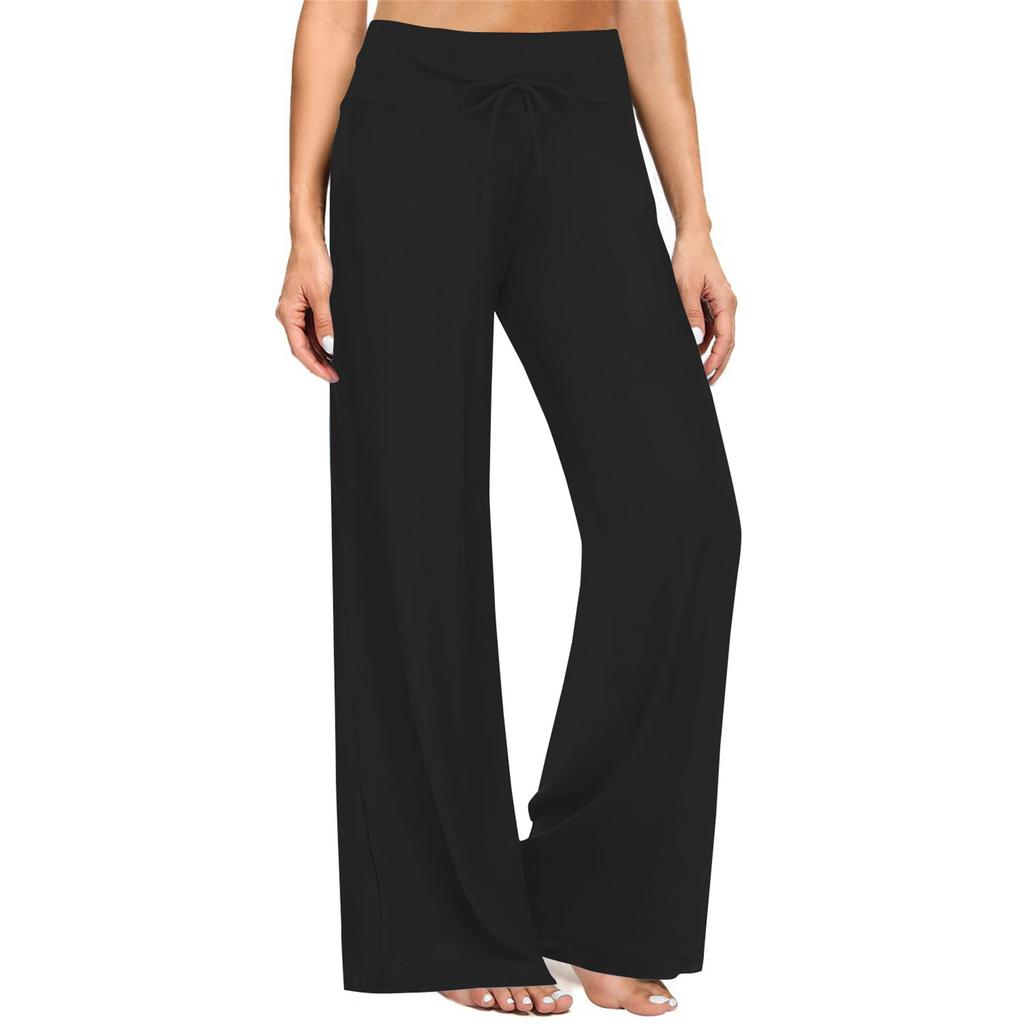 Women's High-waisted Solid-color Drawstring Wide-leg Casual Pants