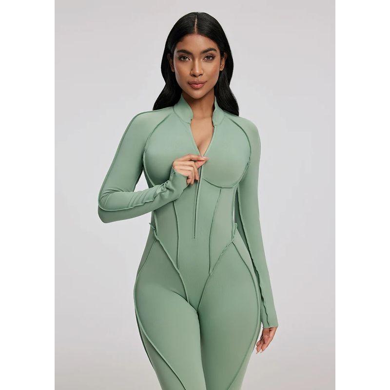 BetterMe Same Style Sexy Silm Jumpsuit Long Sleeves Zipper Tight Jumpsuit One-Piece Fitness Suit with Chest Pad