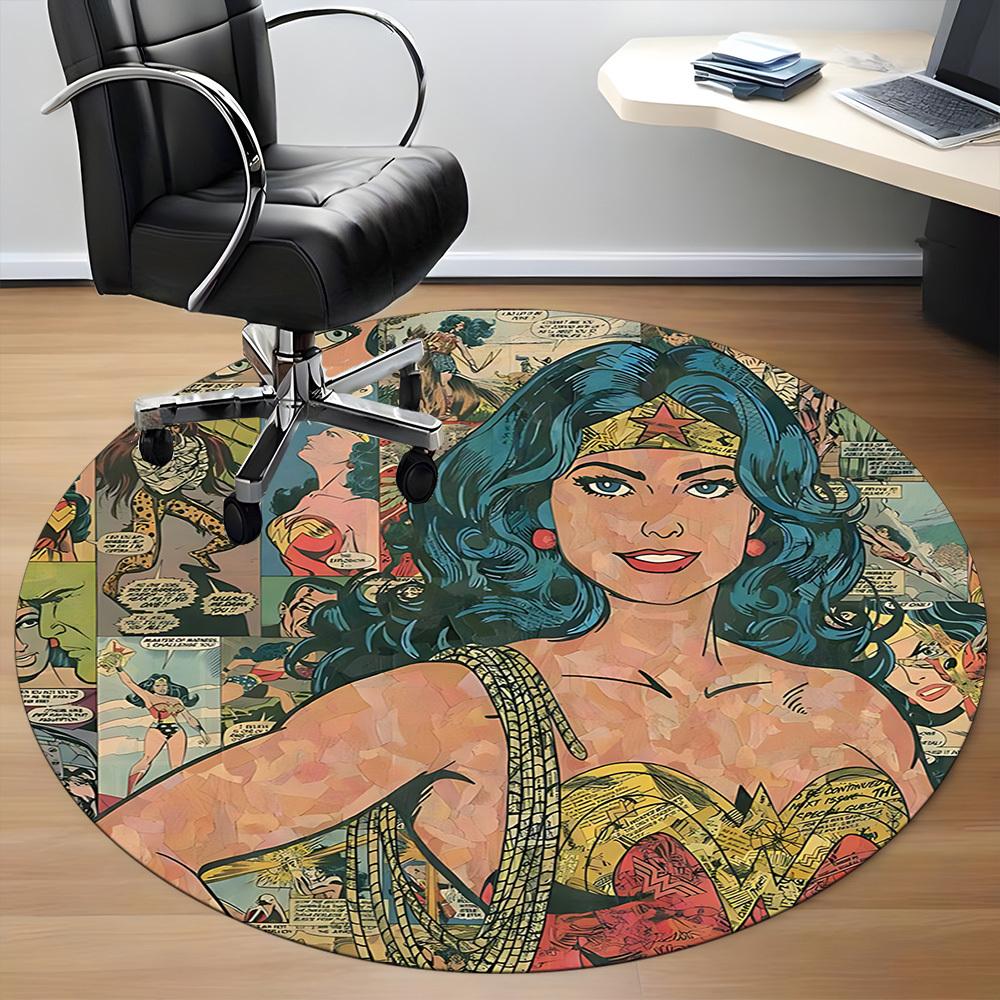 1pc Wonder Woman Comics Office Round Area Rug, Under Office Chairs Bedroom Living Room Home Decor, Room Deco, Available in Various Sizes