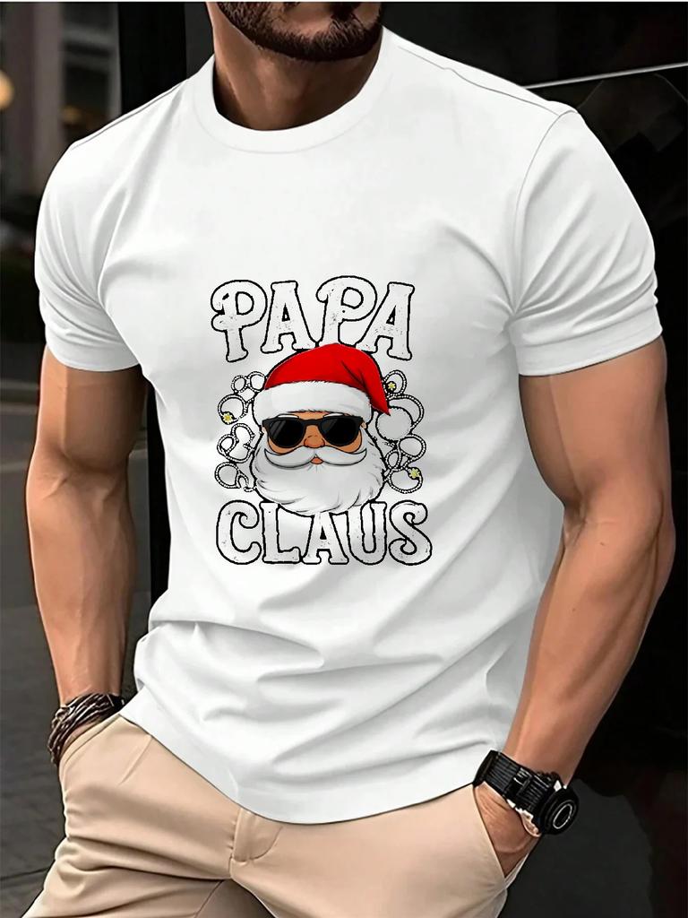 Mens TShirt Black Papa Claus Santa Face with Sunglasses Printed Pattern  Text High Quality Cotton