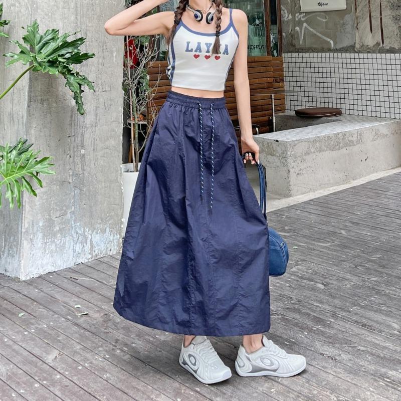 

Casual skirt women s summer new loose lazy small drape pumpkin skirt bud skirt medium and long S тёмно-синий