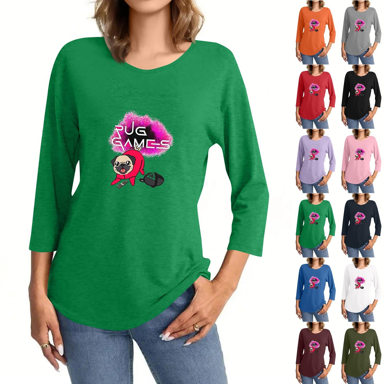 

Women s Fashionable Casual Three Quarter Sleeve Printed Collar Pullover Top L білий
