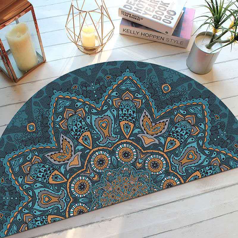 Bohemian Style Semi Circular Floor Mat, Ethnic Style Entrance Mat, Household Bathroom Absorbent Mat, Washable