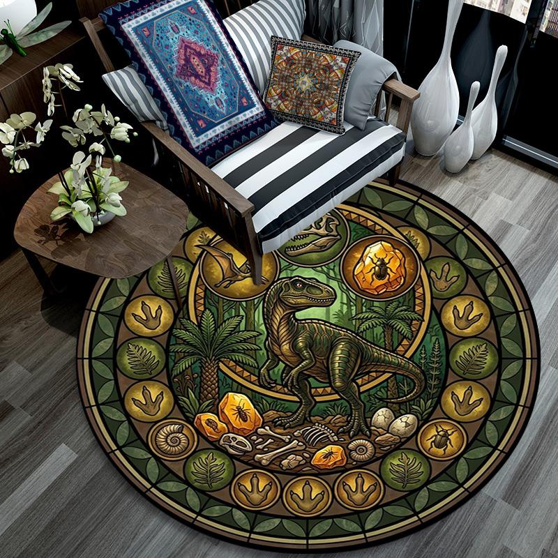Prehistoric Glass Round Area Rug Under Office Chairs Bedroom Living Room Home Decor