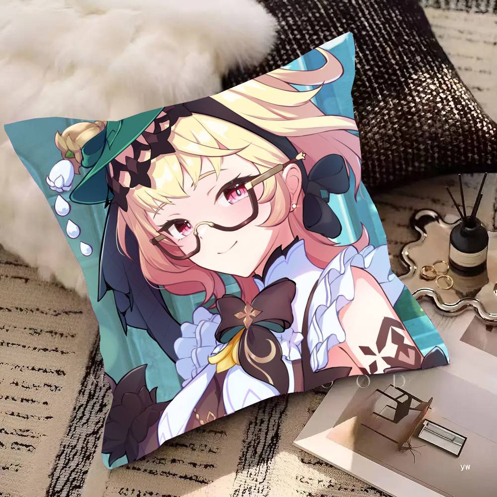 Emilie Anime G-Genshin Impact Pillow Case Fashion Square Pillowcase Bedroom Sofa Room Ins Decoration Leisure