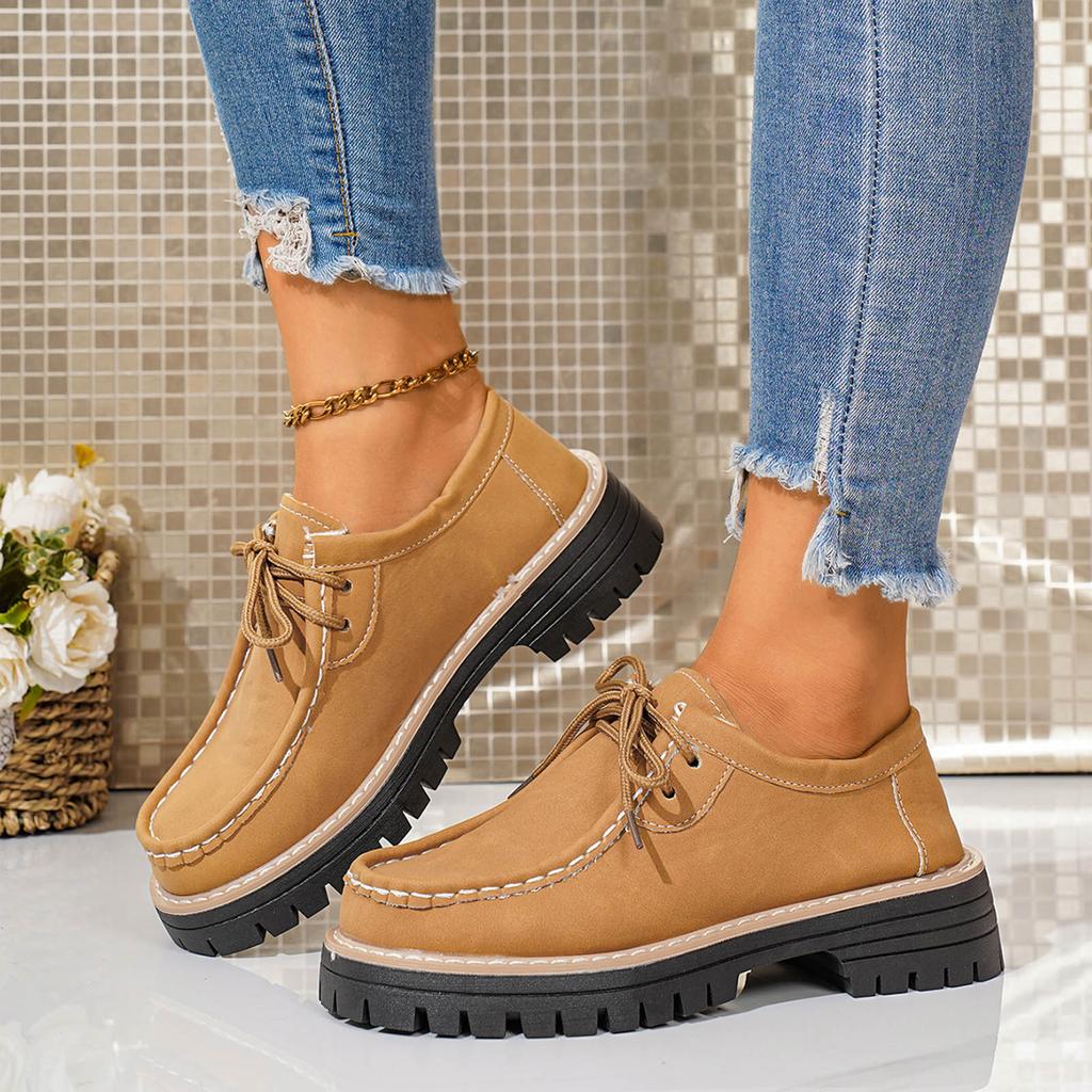 Thick Soled Lace Up Women's Loafers Fashionable And Casual Suede Low Top Round Toe Casual Shoes Casual Business Shoes for Women