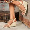 Eilyken Sommer Peep Toe Stroh Weben Nieten Frauen Sandalen Plattform Keile Mode High Heels weibliche Schuhe