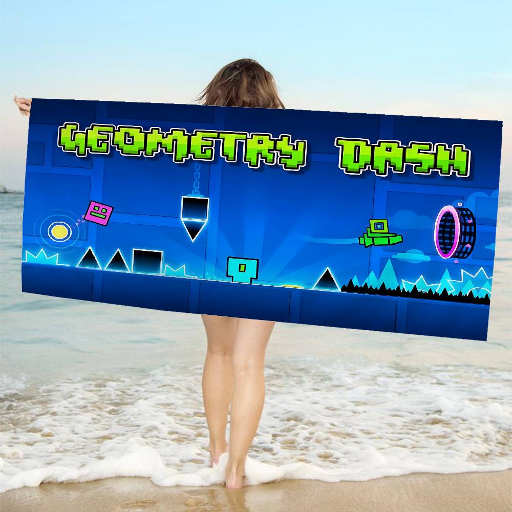 G-Geometry-Dash Hyper-Rhythmic-Neon Beach Towel Colorful Bath Towels for Girl Quick Dry Custom Sand Free Beach Yoga Spa Gym Pool