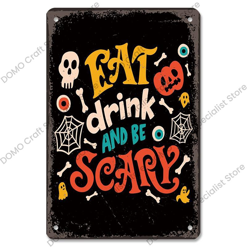 Happy Halloween Retro Poster Metal Plate Jack-O-Lantern Black Cat Witch Metal Tin Signs Vintage Halloween Party Living Room Home