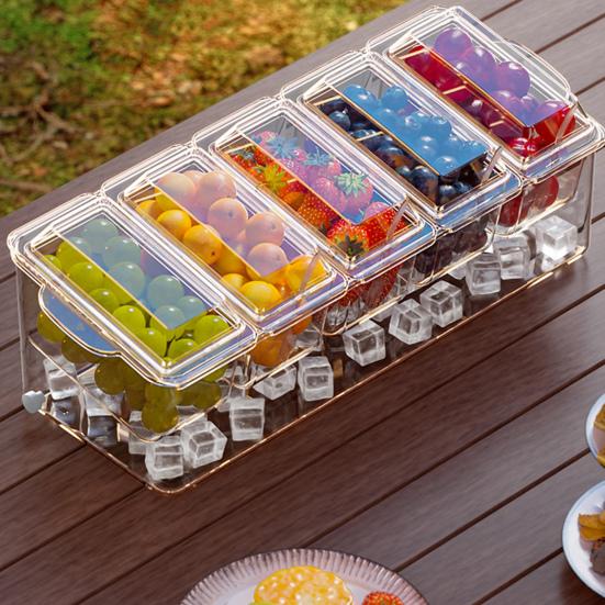 Taco Bar Serving Set for Party Ice Chilled Condiment Caddy Organizer for 5 Removable Compartments Garnish Serving Tray Platter for Picnic Camping