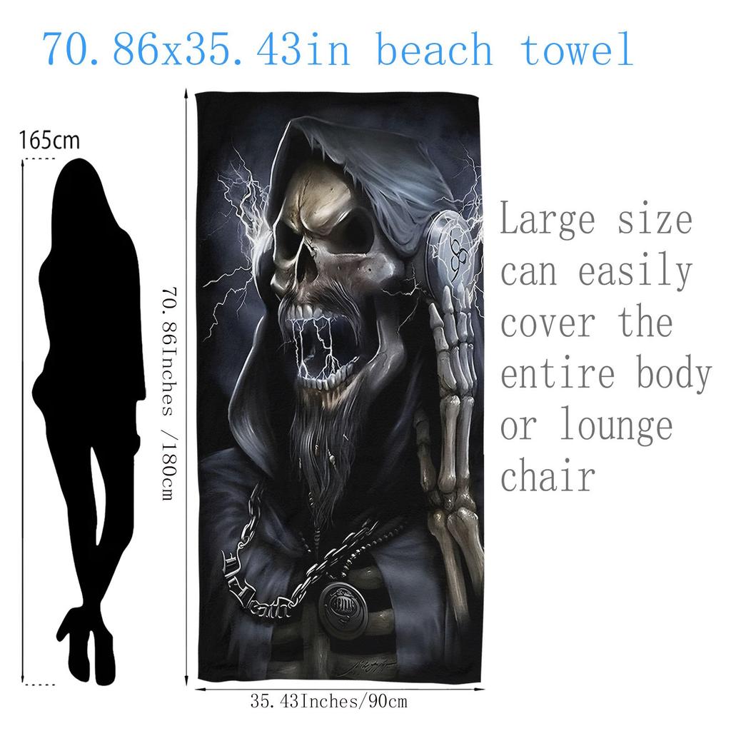 Toalla de Playa Calavera Parca Estampado Gótico Oscuro Microfibra de Secado Rápido Suave Toalla de Baño Para Hombres Mujeres Verano Fiesta de Halloween