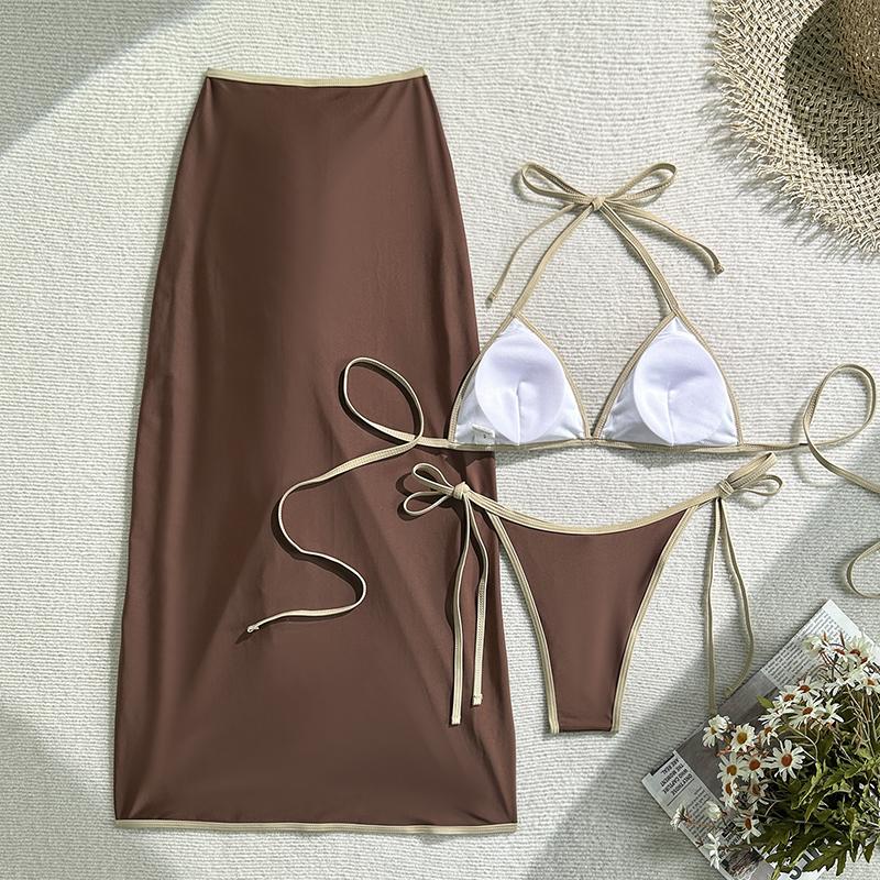 Sexy 3 Pieces Bikini Set Micro Bikini Women Swimsuit Female Swimwear Long Skirt Bikini Set Bathing Suit Beachwear Cover Up