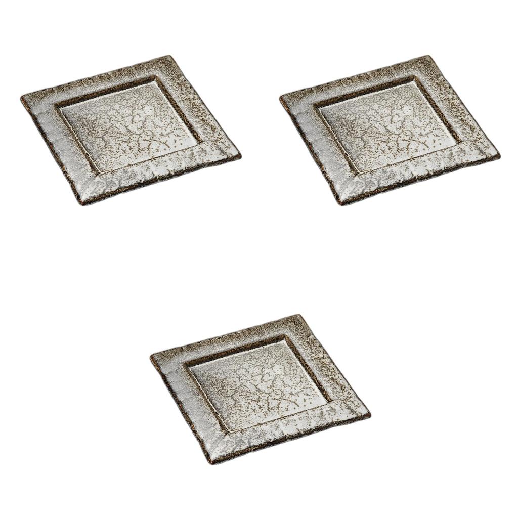 Set of 3 White Yuzu Tenmoku Rimmed Square Plates x x Square Setomonohonpo [20.5 20.5 3cm] Plates, Ceramic,
