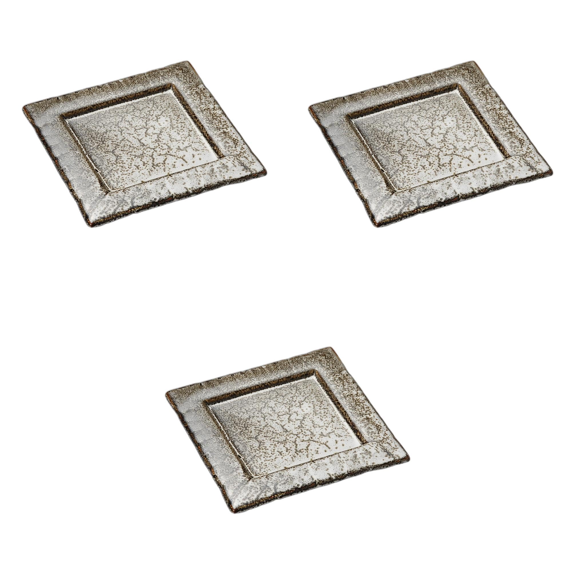 

Set of 3 White Yuzu Tenmoku Rimmed Square Plates x x Square Setomonohonpo [20.5 20.5 3cm] Plates, Ceramic,