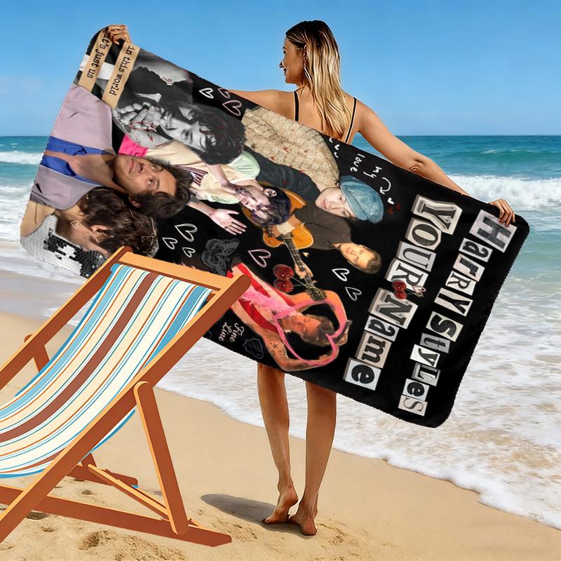 Name Custom Music Themed harry-styles Print Beach Towel, Large Soft Quick Dry Towel for Beach Camping Swimming