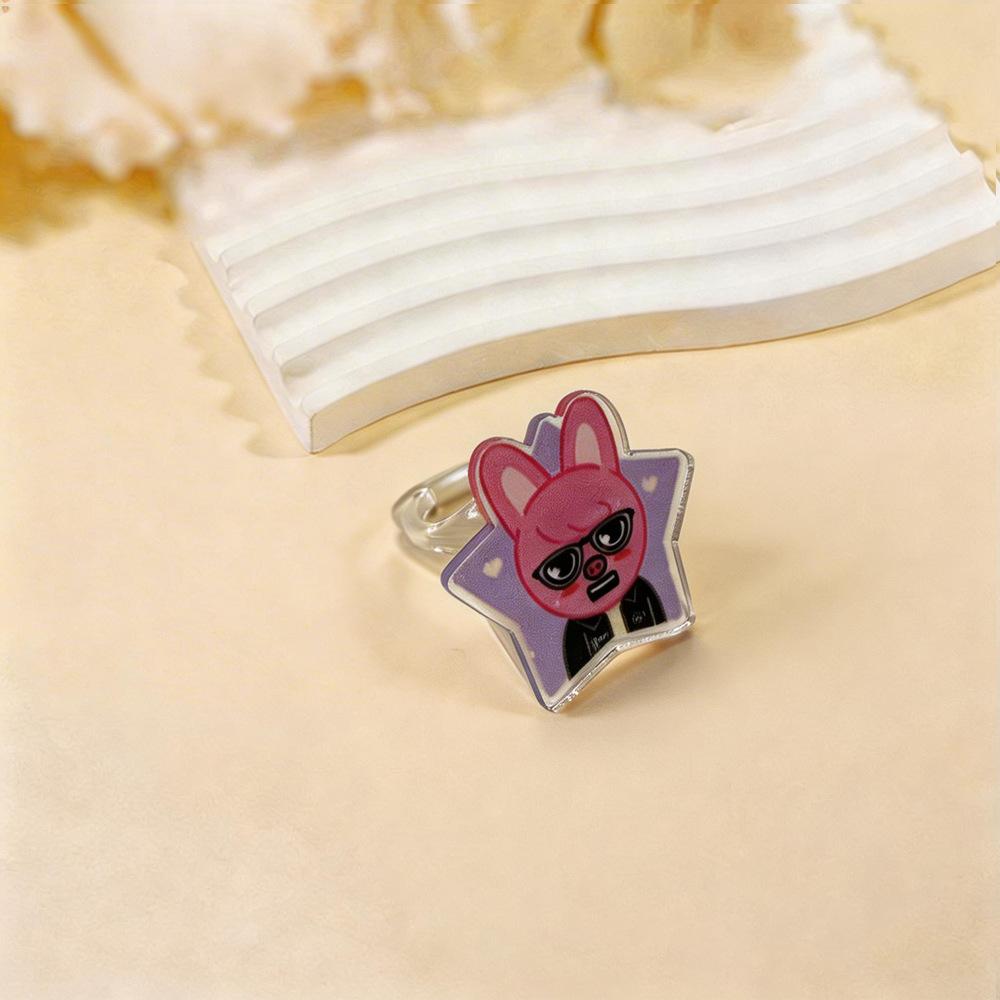 1 Anillo Acrílico de Miembro de Kpop Stray Kids Lindo Kawaii Chibi Cara de Anime Cabeza Grande, Merchandising SKZ Regalo para STAY