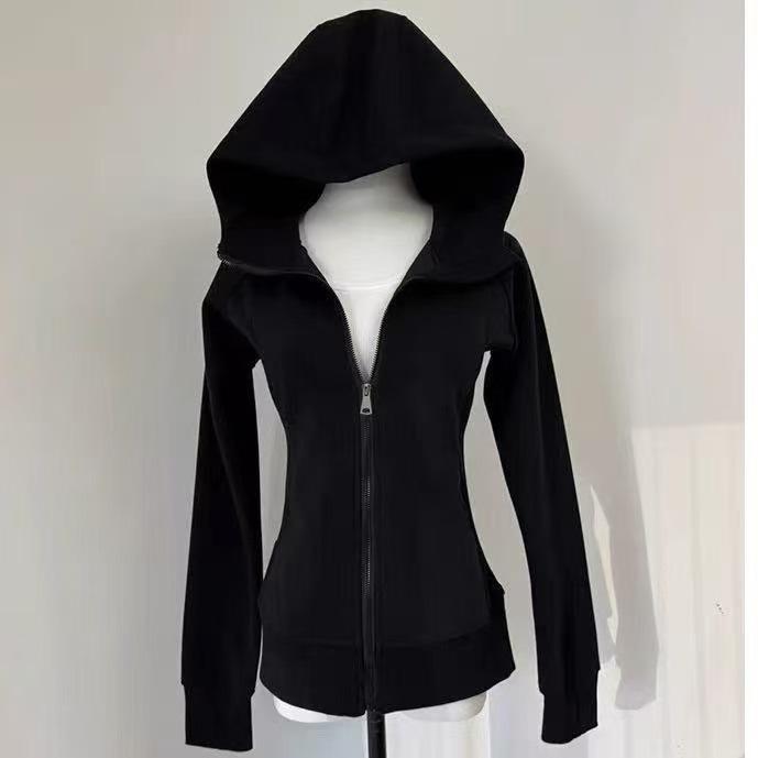 Women's Spring Hooded Cardigan - Sporty Slim Fit, Cinched Waist, Stylish Drop Shoulder, Versatile Short Top for Dopamine Dressing