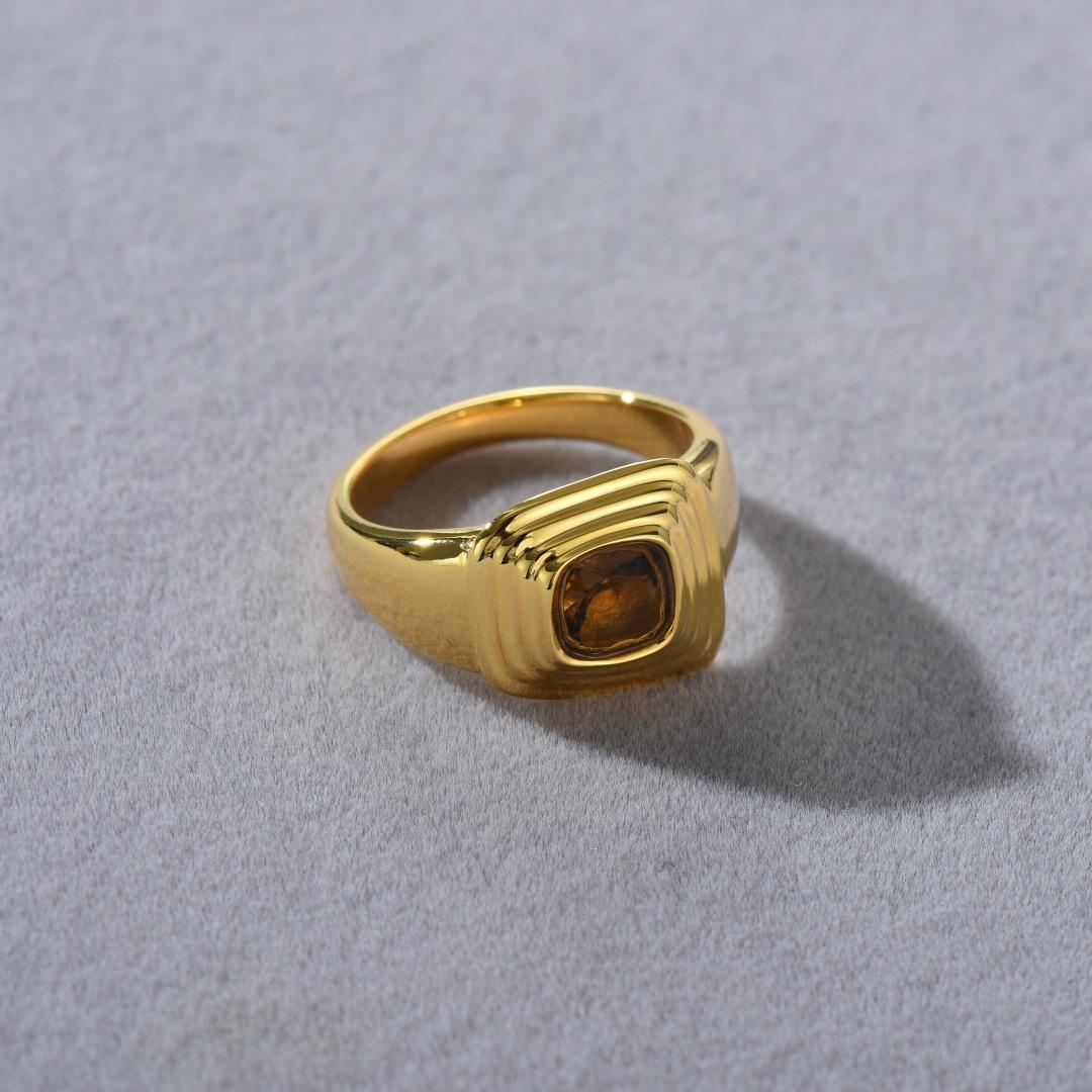 Style Fashion Geometric Inlaid Square Zircon Ring Trend Exaggerated Personality Temperament Daily Ring No. 7