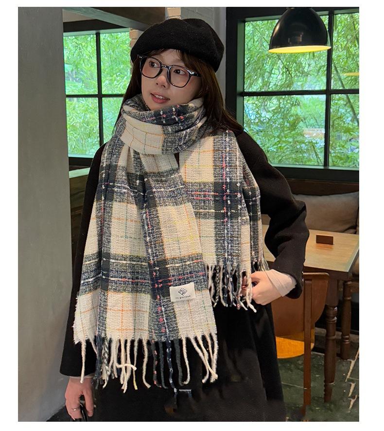 Korean Atmosphere New Plaid Scarf Women's Winter Korean Version Thickened Student Versatile Warm Cute Scarf
