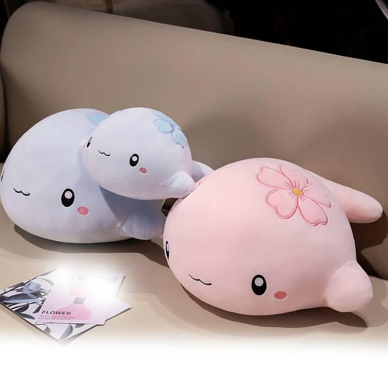 Adorable Pink And Blue Whale Plush Toy Soft Cuddly Stuffed Animal Pillow