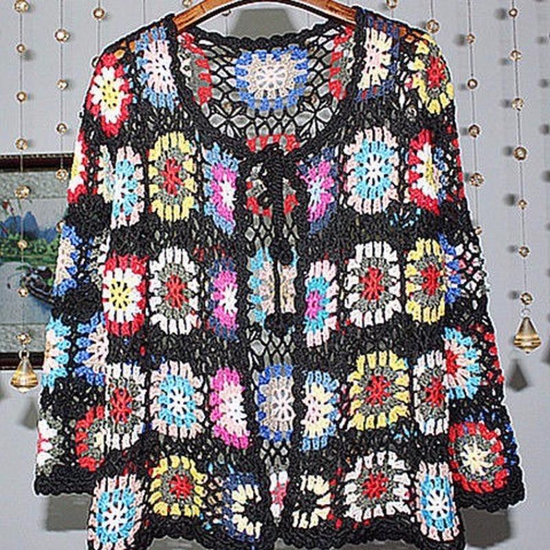 Retro dutý kardigan s dlouhým rukávem 2022 jaro a podzim nový dámský kabát v etnickém stylu háčkovaný svetr
