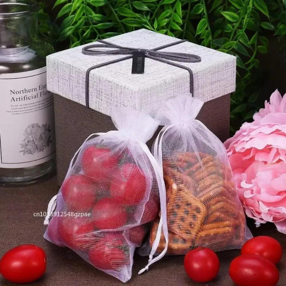 100PCS Organza Bags Random Mesh Organza Jewelry Bags Drawstring, Small Drawstring Favor Pouches Christmas Candy Wedding Birthday