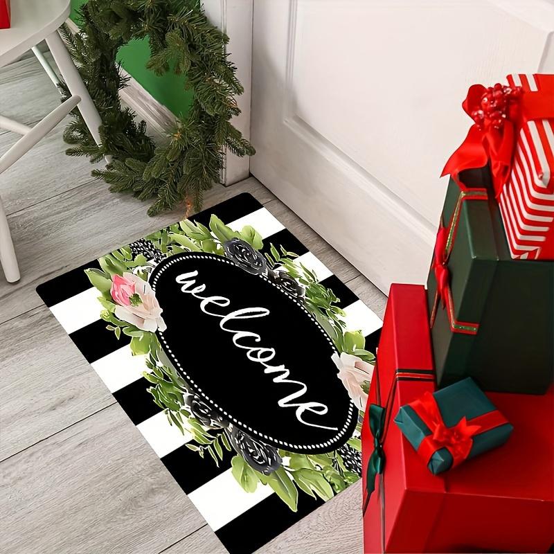 Floral Welcome Printed Door Mat Non-Slip Absorbent Machine Washable Rug for Entrance Living Room Fall Home Porch Decor