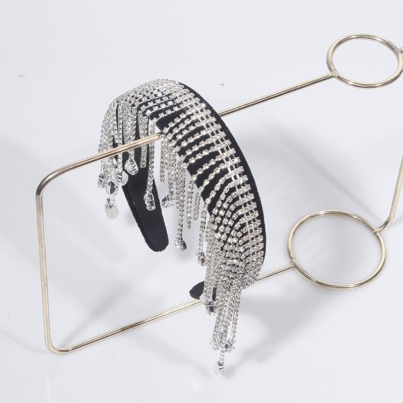 

Длинная повязка на голову с кисточками из золота/серебра со стразами, модные аксессуары для волос, женская трендовая повязка на голову со стразами, повязка на голову для девочек