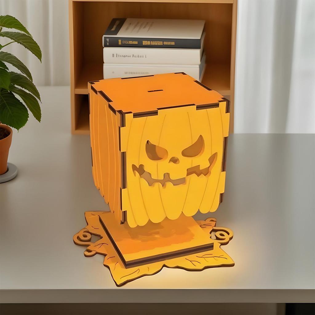Halloween Pumpkin Light Festival Atmosphere Lamp Ornament Wooden Halloween Pumpkin Light Decoration for Porch Bedroom Garden