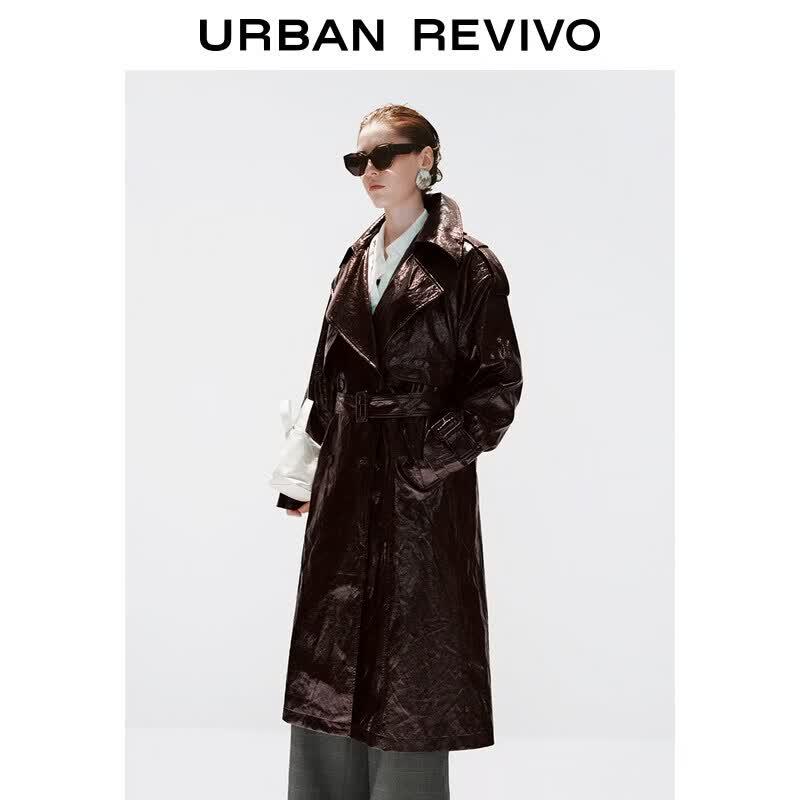 UR 2025 Autumn Women s Amber Flow Pleated Long Trench Coat M вино красного